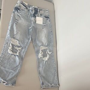 Love Tree Women's Ripped Light Blue Straight Leg Jeans